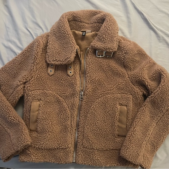 h&m brown teddy jacket in small - Picture 1 of 6